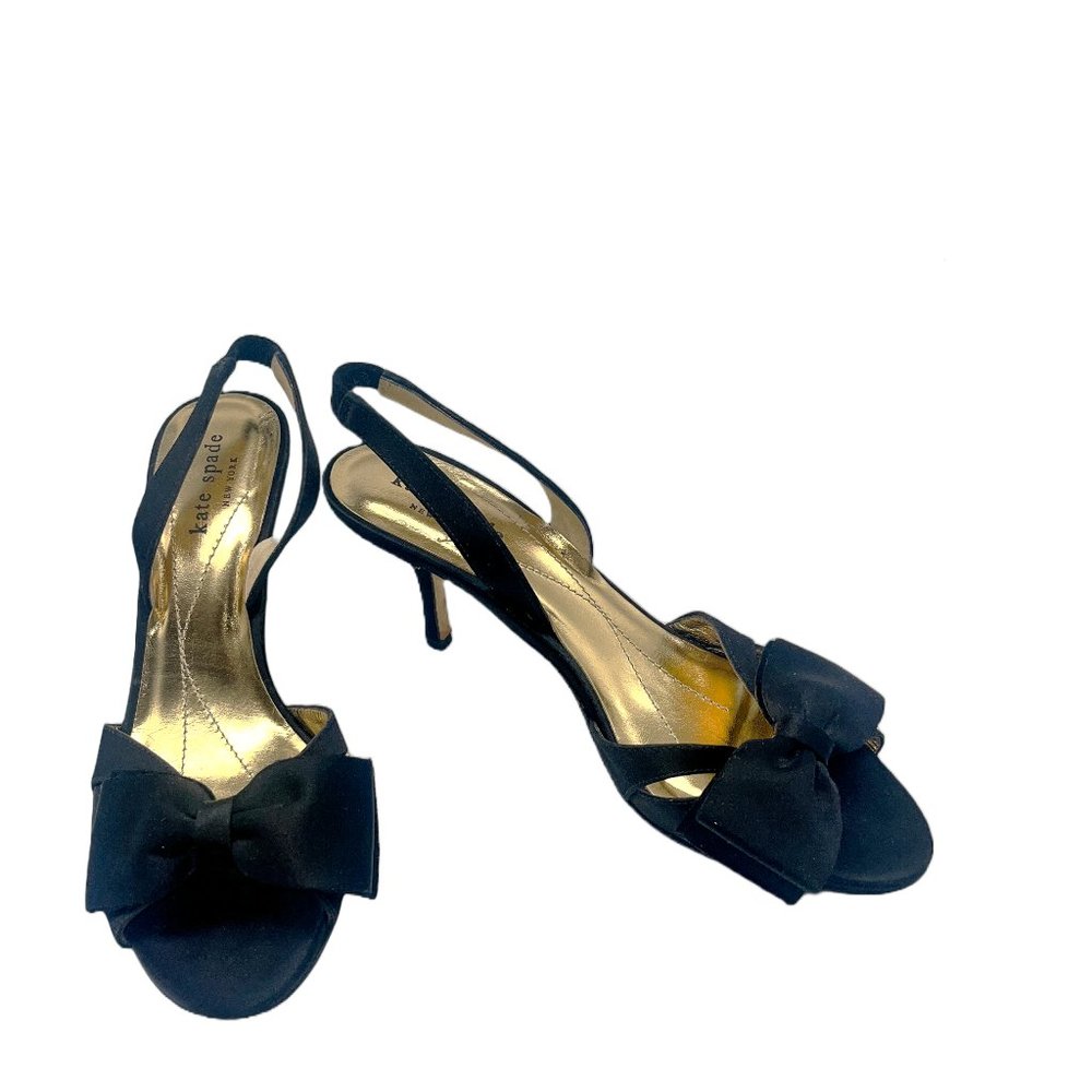 kate spade Black Bow Satin Slingback Heels Sz 7